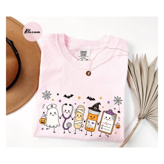 RosaWear Halloween Nurse Shirt, Cute Ghost Stethoscope Garment-Dyed Tee