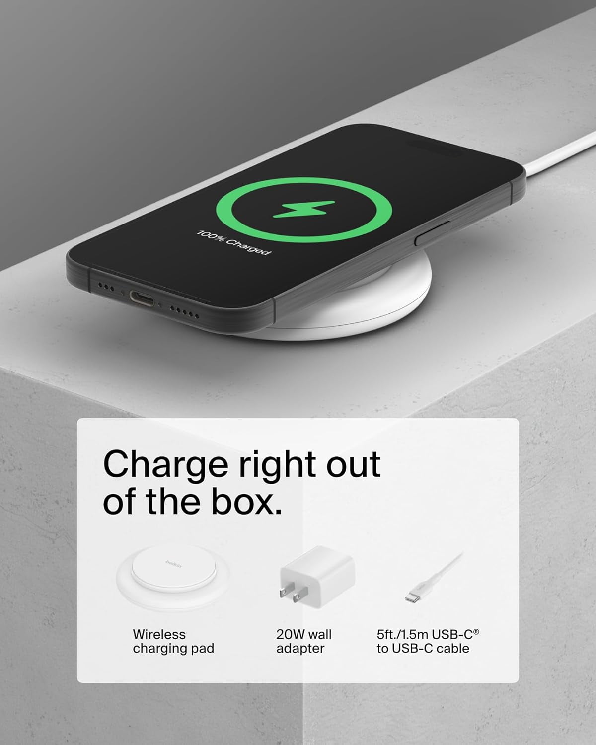 Open Box Belkin Magnetic Wireless Charging Pad 15W - MagSafe-Compatible Qi2-Certified Wireless iPhone Charger for Apple iPhone 16, 16e, 15, 14 Series, AirPods w/Non-Slip Base, Power Supply Included - White