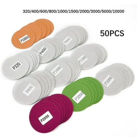 

BAMILL 50pcs 3inch 75mm Waterproof Sanding Discs Hook & Loop Sandpaper 320-10000 Grit