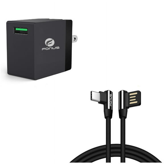 6ft Type-C Angle USB Cable w 18W Fast Home Charger G1M for Acer Liquid Jade Primo - Alcatel PulseMix, 7, Idol 5S 5 4S - ASUS Zenfone V Live, ROG Phone, AR 6 5z 4 Pro - Blackberry Motion, Key2