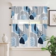 thumbnail image 2 of 3 Piece Kitchen Curtains and Valances Set Blue Bohogeometric Cafe Curtains 24 Inch Length Bohemia Ethnic Abstract Lines Leaf Valance & Tier Curtain for Living Room Bedroom Window 54"x18"+27"x24"*2, 2 of 6