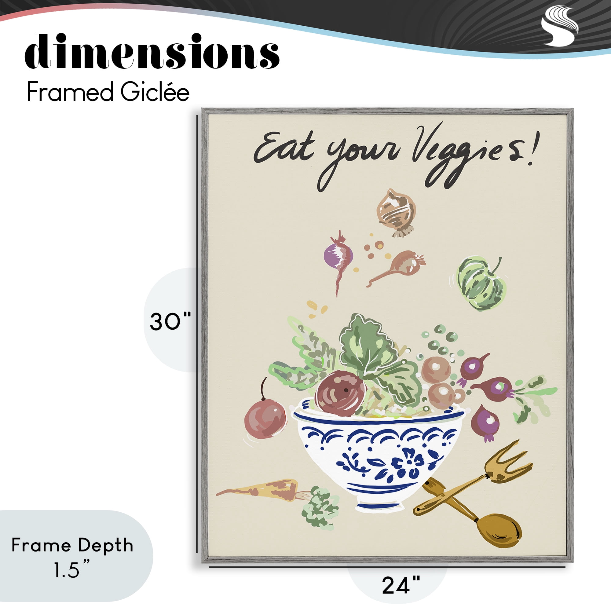 Stupell Industries Eat Your Veggies Bowl Gray Framed Giclee Art, design by Ani Del Sol