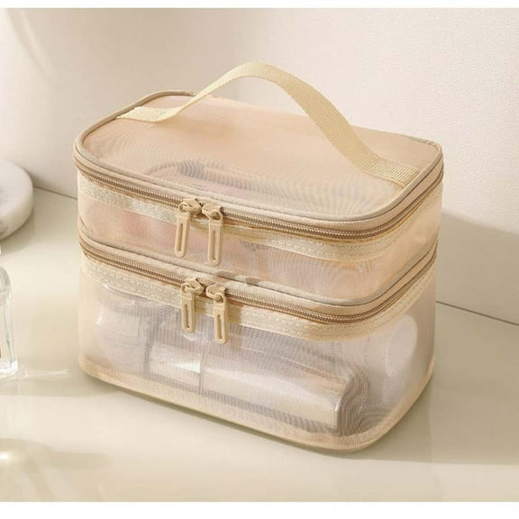 Transparent Travel Toiletry Bag, Double Layer Portable Storage Organizer with Zipper and Handle Strap, Multifunctional Cosmetic Bag for Toiletries, Makeup, Electronics, Travel and Daily Essentials