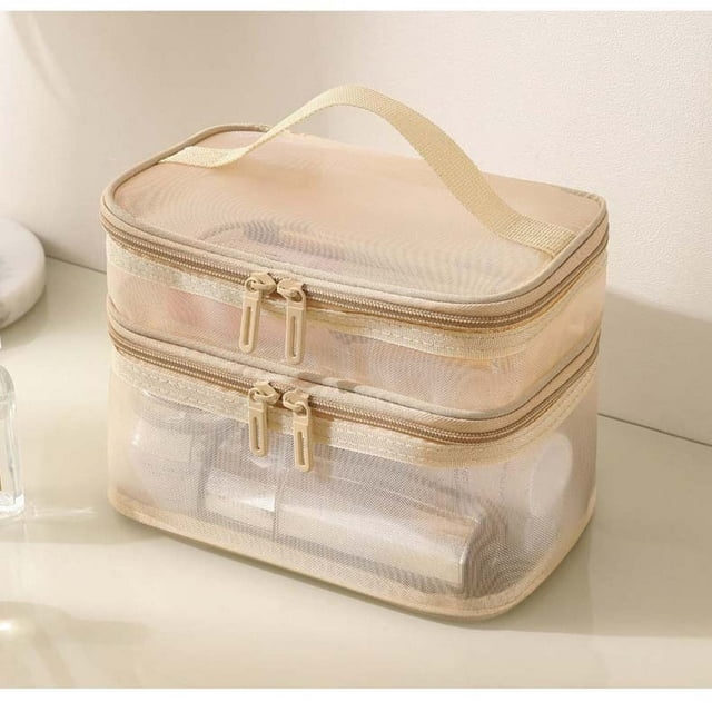 Neceser de viaje | Organizador de doble capa con bolsillos transparentes para cosméticos y artículos esenciales