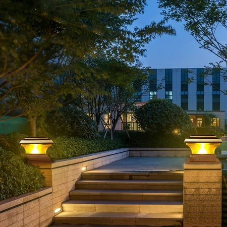 Outdoor Lighting Pillars YLSHRF Solar Power Fence Post Lights Waterproof Outdoor Garden Landscape Yard Pillar Lamp Warm Light, Post Light, Fence Post Light ()