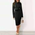 thumbnail image 5 of JHLZHS Ensemble Robe Portefeuille pour Femmes Mode Robe Tricotée Ensemble Deux Pièces Haut à Enfiler et Robe Bodycon Ensemble 2 Pcs Robe Midi Jumper Robe Tricotée Ensemble Robe Noire Commode Combinaisons pour Femmes Habillées, 5 of 5
