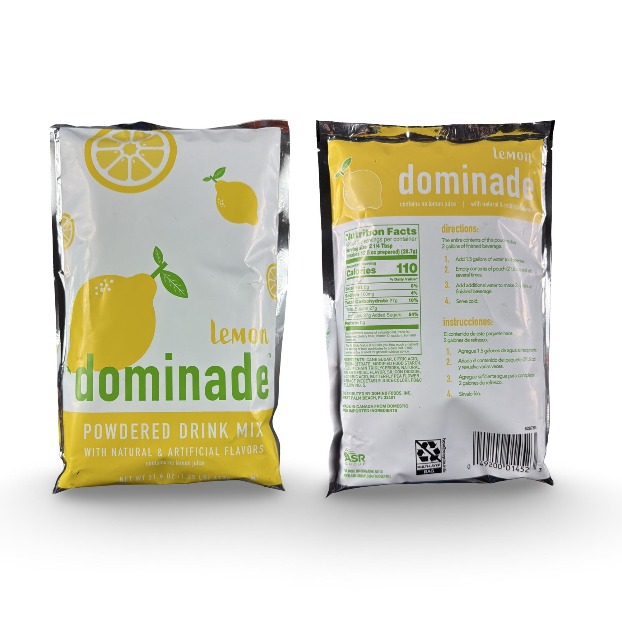 (3 pack) Dominade Bulk Lemonade Powdered Lemon Drink Mix | 3x Huge 21.6 Oz Pouches (90 Servings)