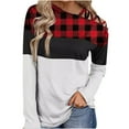 thumbnail image 2 of Mikilon Women Long Sleeves Shoulder Off-the-shoulder Cross Strap Plaid Color Block Tops Leopard Print Blouse Tunic Tops, 2 of 7