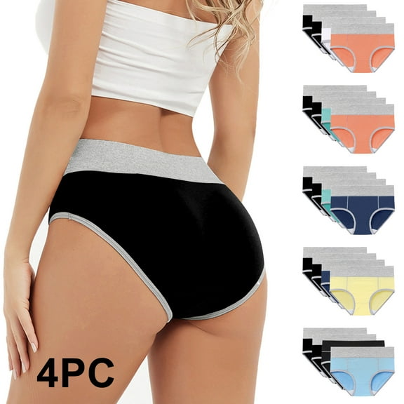 Kmdttou Seamless Underwear for Women's 4PC Comfortable High Waisted Panties Physiological Underpants (Regular & Plus Size)
