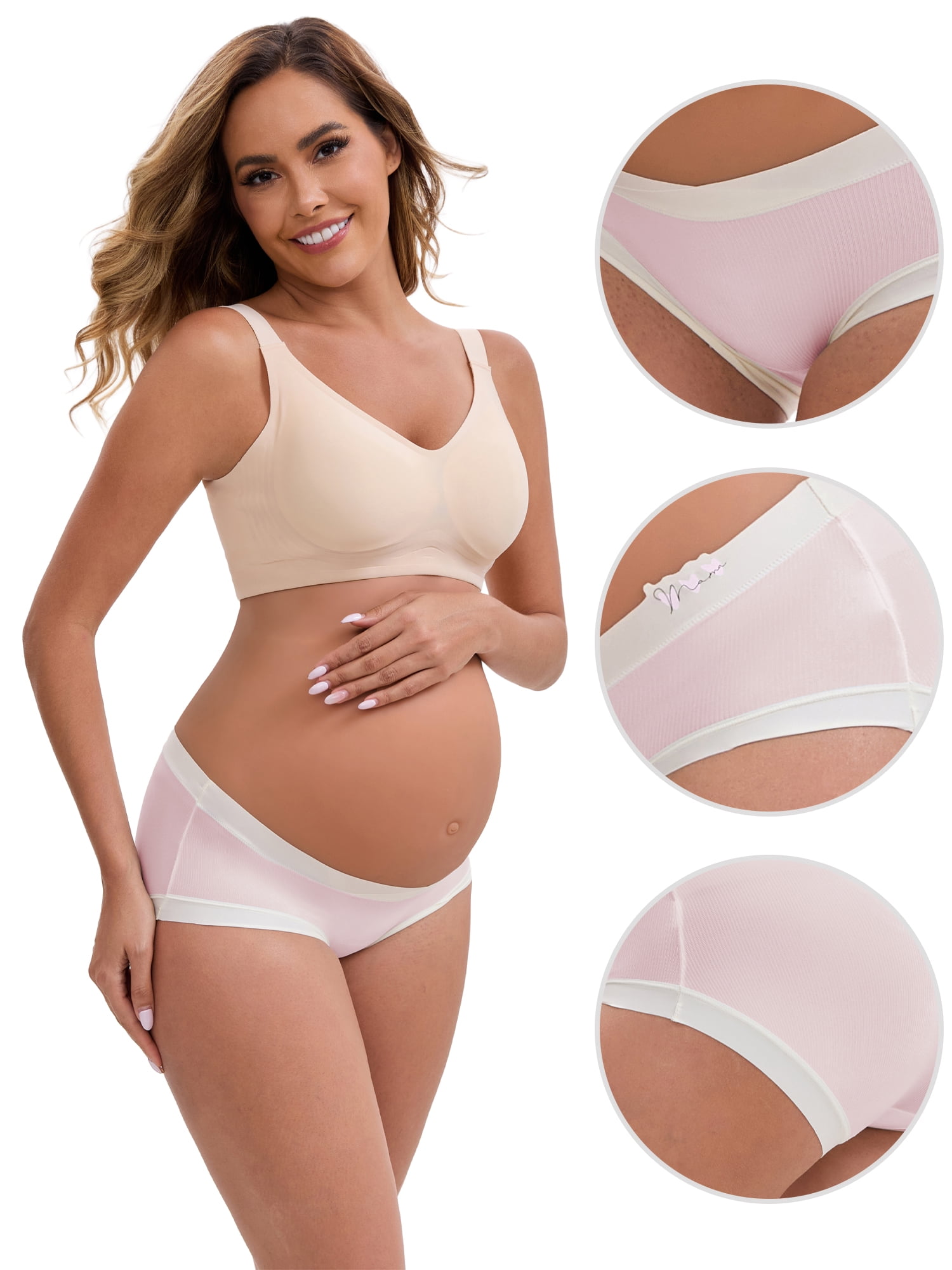 DARING DIVA Ice Silk Maternity Panties Under the Bump Briefs XL 1 Pink 1 Beige