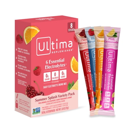 Ultima Replenisher, Electrolyte Drink Mix Packets, Sugar Free Daily Hydration Powder, Summer Splash Variety Pack, 8 Count Stickpacks