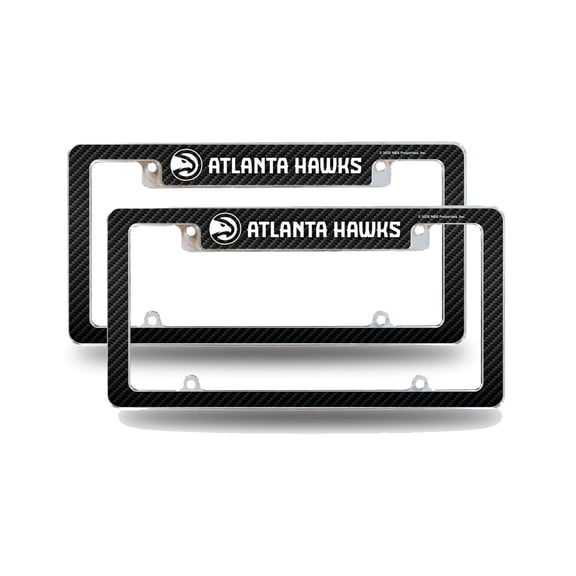 Atlanta Basketball Hawks (Set of 2) Chrome Metal License Plate Frames with Carbon Fiber Design