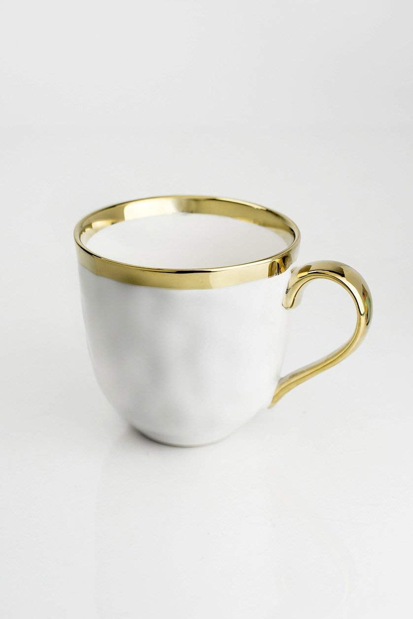 Yedi YCC732, 24 Oz White & Gold Coffee Mug, Vintage Porcelain Coffee Set,  Elegant Ceramic Teacups, Embossed Collection Mugs, Set of 4