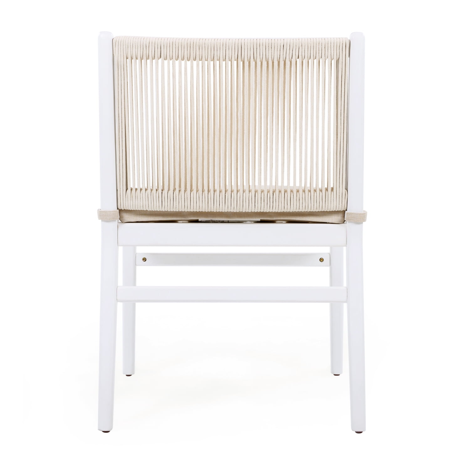 Lisonu Outdoor Dining Chairs, Set of 2, Modern Patio Armchairs with Woven Rope Back, White Acacia Wood Frame & Beige Water-Repellent Cushions