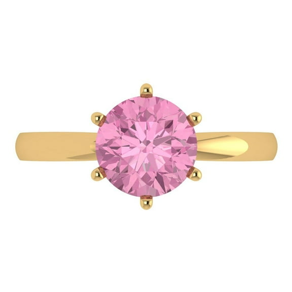 Clara Pucci 14K Yellow Gold 2ct Pink Solitaire Ring for Women