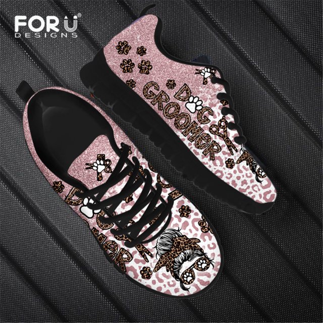 Chaussures Plates pour Femmes Léopard Rose, Espadrilles Décontractées à Lacets en Maille Légère