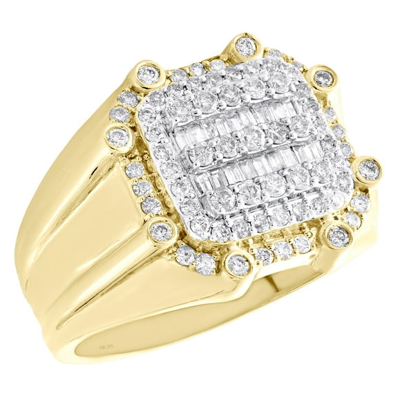 10K Yellow Gold Round & Baguette Diamond Square Halo Pinky Ring 17mm Band 1 CT.