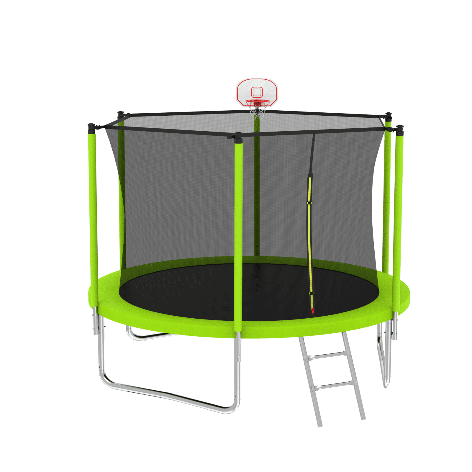 Yoneston 10FT Outdoor Trampoline with Basketball Hoop, 240LBS Round Trampoline with Ladder and Safety Enclosure for Kids and Adults in Backyard Garden, Green