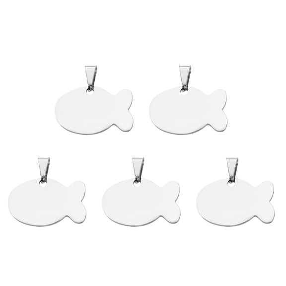 5 Pack 32mm/1.26 Inch Fish Shape Blank Stamping Tags, Metal Charm Dog ID Tags for Pet Name Tag Making Crafts Decoration DIY Pendants, Silver