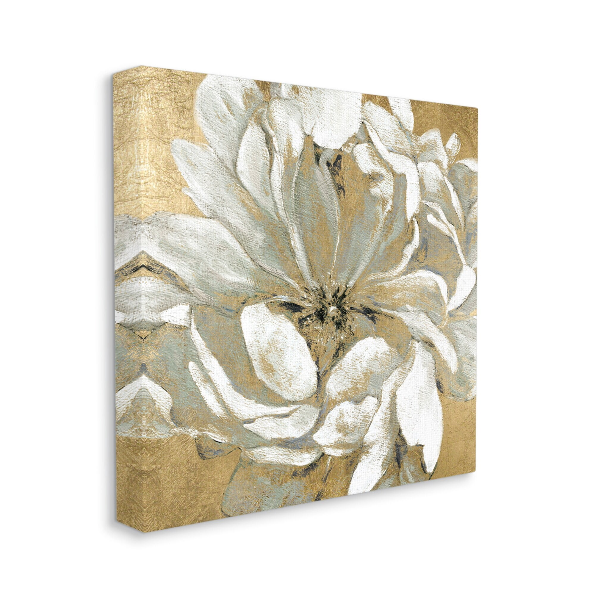 Stupell Industries Abstract White Magnolia Blossom Flower Petals over Gold, 24 x 24,Design by Carol Robinson