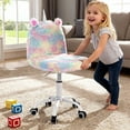 thumbnail image 2 of Guyou Cute Fuzzy Kids Chair, Faux Fur Rolling Swivel Children Desk Chair, Adjustable Student Task Chair Vanity Chair with Unicorn Shaped Back for Bedroom Living Room Study Room Kids Room , Colorful, 2 of 6