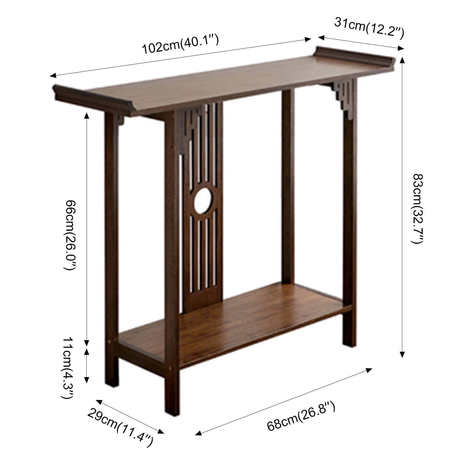 Walnut Bamboo Console Sofa Table, Vintage Sofa Table Narrow Long Console Table Japanese Style Entryway Table Hallway Table Couch Tablé Suitable for Home Living Room