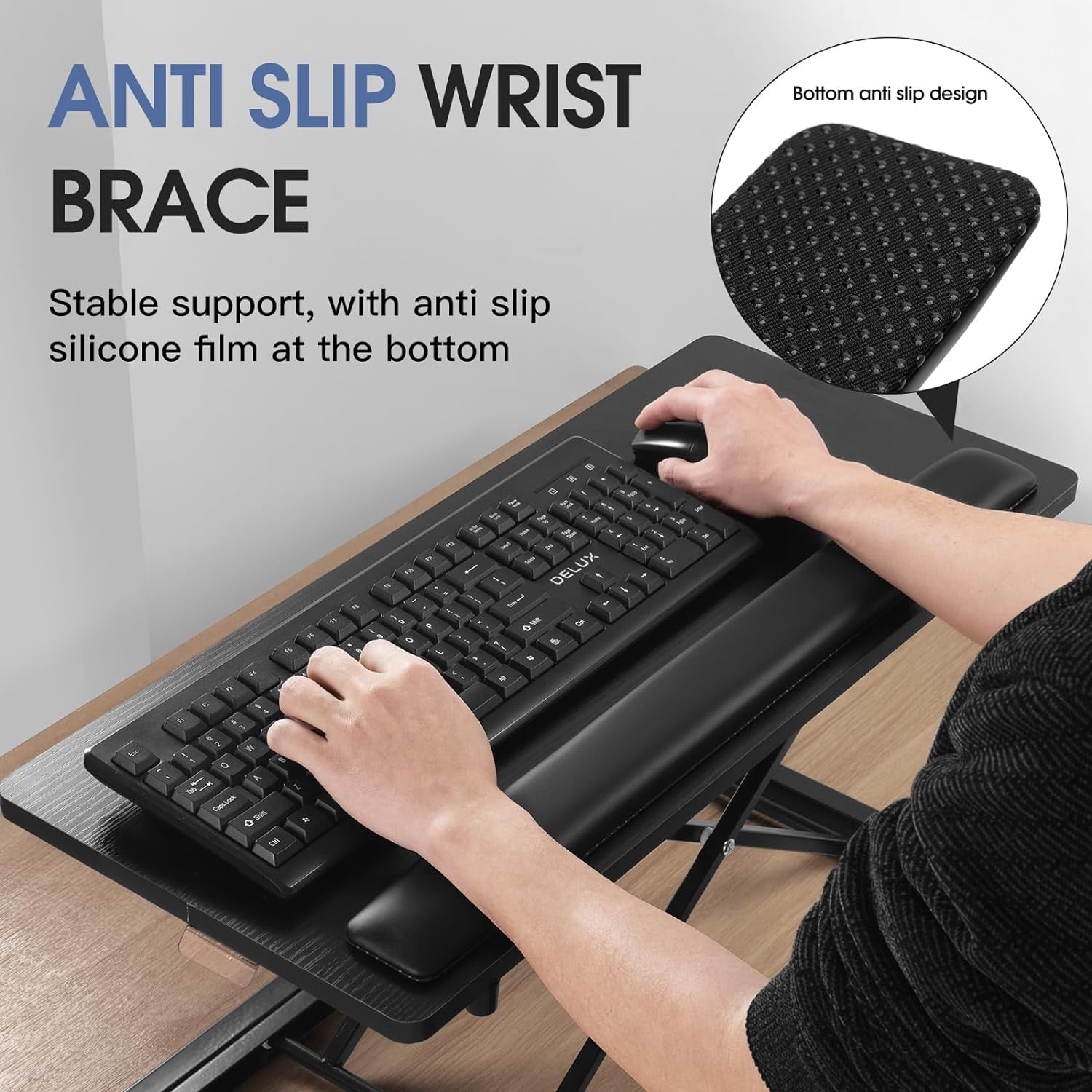 Standing Keyboard Tray Keyboard stand, Adjustable Height Keyboard and Mouse Riser for Desktop,For Ergonomic Sit Stand Workstations With Wrist Rest、Laptop Desk 26.7 x 11.7 Inch(Black)