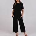 thumbnail image 2 of RYRJJ Womens Cotton Linen Summer Jumpsuits Dressy Casual One Piece Outfits Short Sleeve Crewneck Wide Leg Long Pants Rompers with Pockets(Black,XXL), 2 of 8
