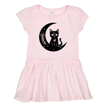 

Inktastic Cat on Crescent Moon with Leaves and Stars Gift Toddler Girl Dress