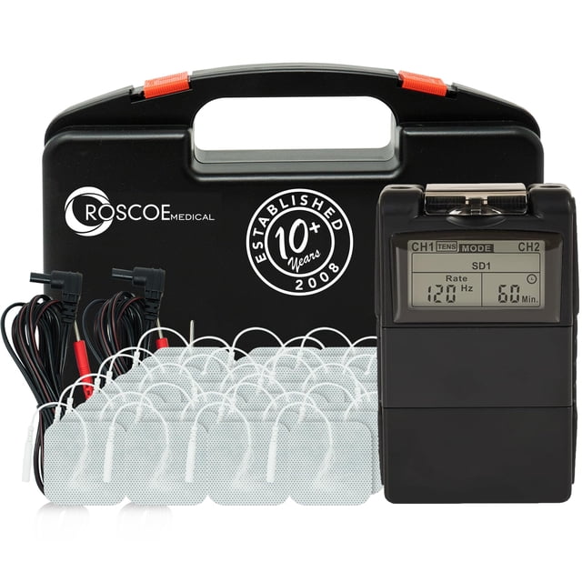 Estimulador muscular Roscoe Medical EMS y TENS con paquete de 48 electrodos