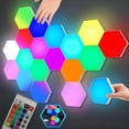 thumbnail image 3 of Paneles de Pared RGB Coloridos con Luz LED Hexagonal con Control Remoto DIY, Sensibles Al Tacto, para Dormitorio y Sala de Estar., 3 of 5