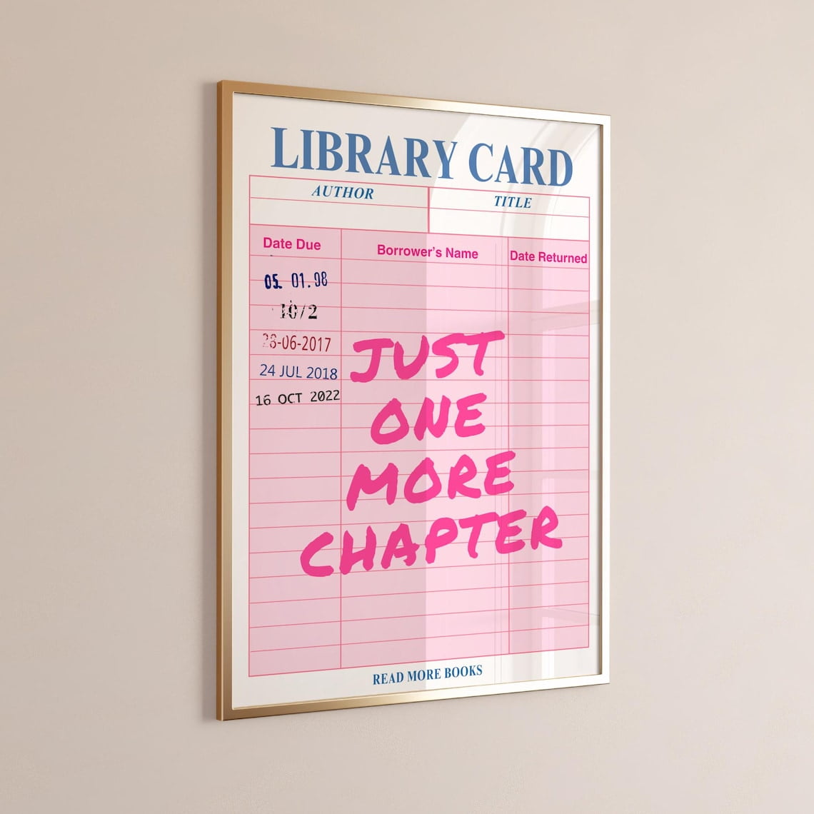 Just One More Chapter Reading Quote Wall Art Print Cozy Book Lover Decor