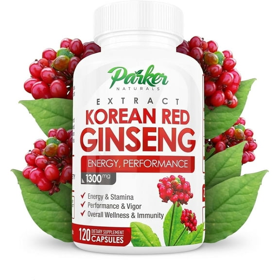 Parker Naturals Korean Red Panax Ginseng Supplement, 1300mg, 120 Capsules - Energy, Stamina, Immunity Support, Unisex