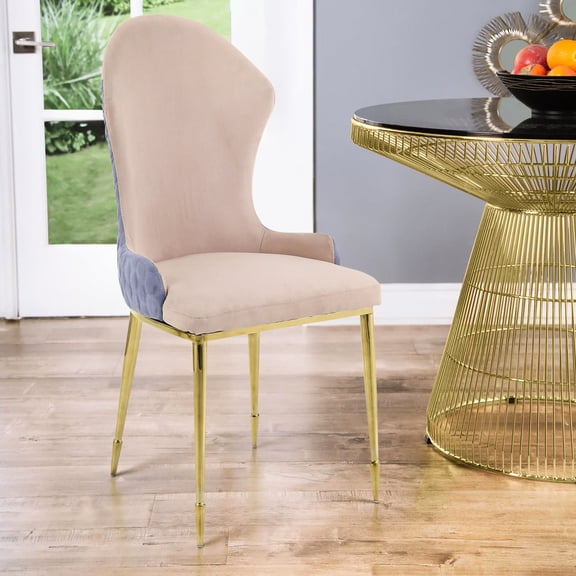 Chic Tan And Gold Dining Room Chairs (two) - Wingback Design For Posture Care Stylish (2) Lavender Pattern A Contemporary Flair