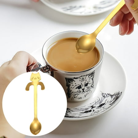 

Sunhillsgrace Tableware Cat Spoon Short Handle Spoons Flatware Coffee Drinking Tools Kitchen Gadge