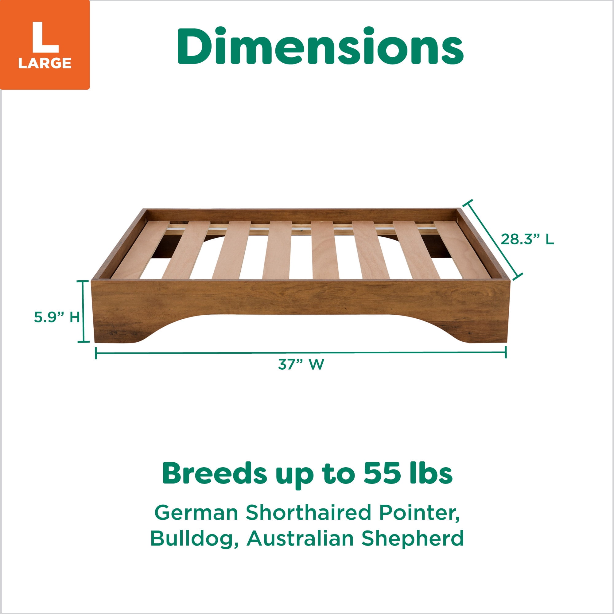 FurHaven Elevated Dog Bed for Large Dogs, Mid-Century Modern Style with Flexible Slats & Non-Slip Pads for comfort & Airflow, Easy Assembly, Raised Pet Bed, Large, Dark Brown