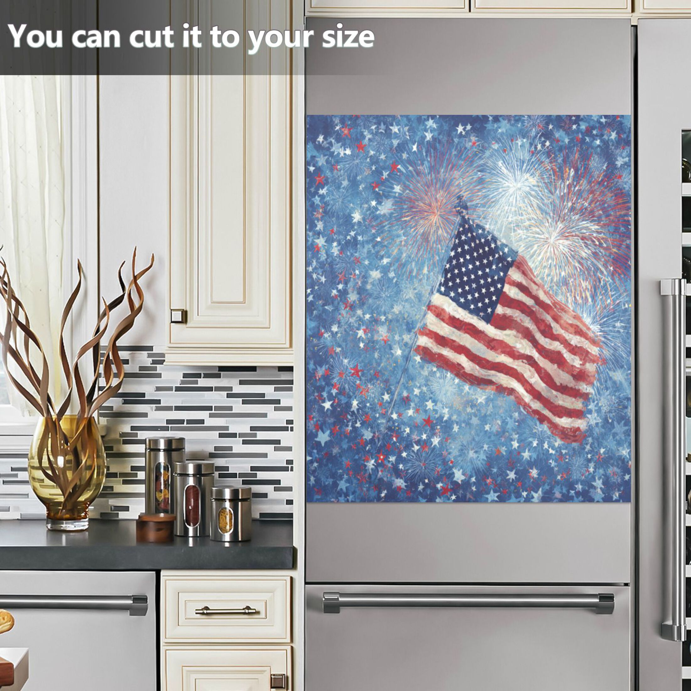 Dishwasher Magnetic Refrigerator Magnet Cover Sticker Home Decorative 23"x26" Fireworks and Flag