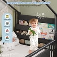 thumbnail image 4 of Floor Bed Twin Size House Shaped Floor Bed with Globe String Lights, Storage Bookshelf, Twin Metal Bed Frame with Door and Safety Guardrail and Side Pockets, Montessori Floor Bed for Bedroom, Black, 4 of 10