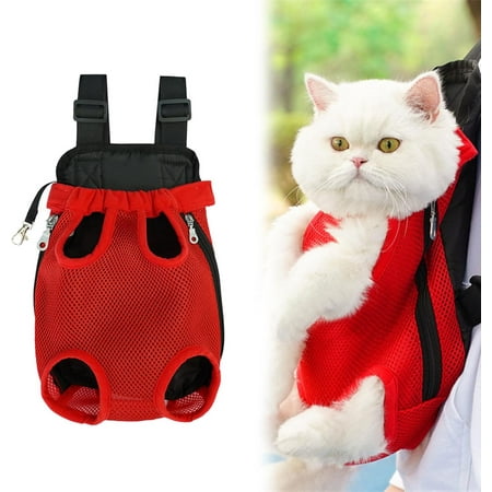 Furry Pawsy Cat Carrier  Cat Carrier Bag with Leg Holes  Pet Dog Front Chest Carriers Backpacks  Dog Cat Backpack Carrier for Hiking Cycling  Shoulder Straps Adjustable (S Red)
