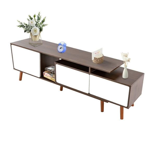 TV Stand, Television Stand, Extendable TV Stand 47.2-78.7 Inch, 3 Door Dark Walnut Finish, MDF and Solid Wood, for Living Room, Media Console, Storage Cabinet, Easy Assembly