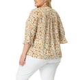 thumbnail image 3 of Agnes Orinda Women's Plus Size Pleated V Neck 3/4 Sleeves Floral Blouse 2X White, 3 of 6