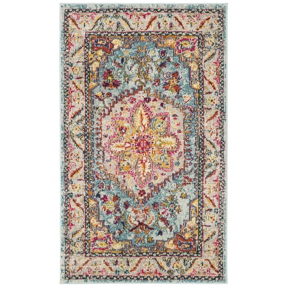 SAFAVIEH Phoenix Brooklyn Bordered Area Rug, Turquoise/Beige, 2'3" x 4'