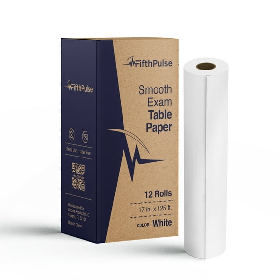 FifthPulse Exam Table Paper 17 in. x 125 ft. - Disposable Paper for Protection - 12 Rolls - White