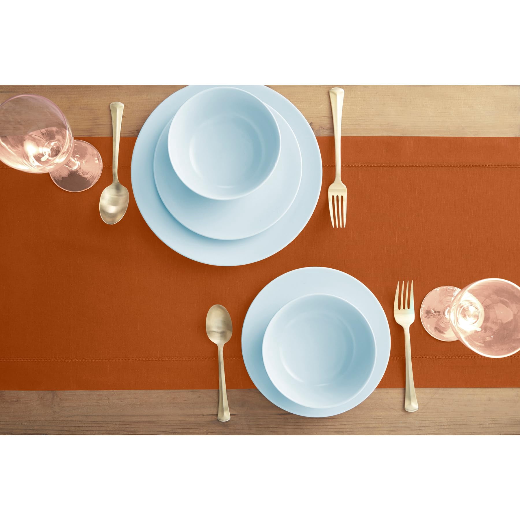 Solino Home Cotton Linen Cinnamon Table Runner 120 Inches Long - Hemstitch 14 x 120 Inch Table Runner for Mothers Day - Handcrafted and Machine Washable
