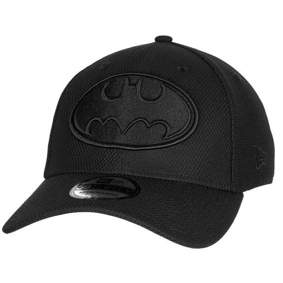 Batman Symbol Black on Black New Era 39Thirty Fitted Hat-Medium/Large