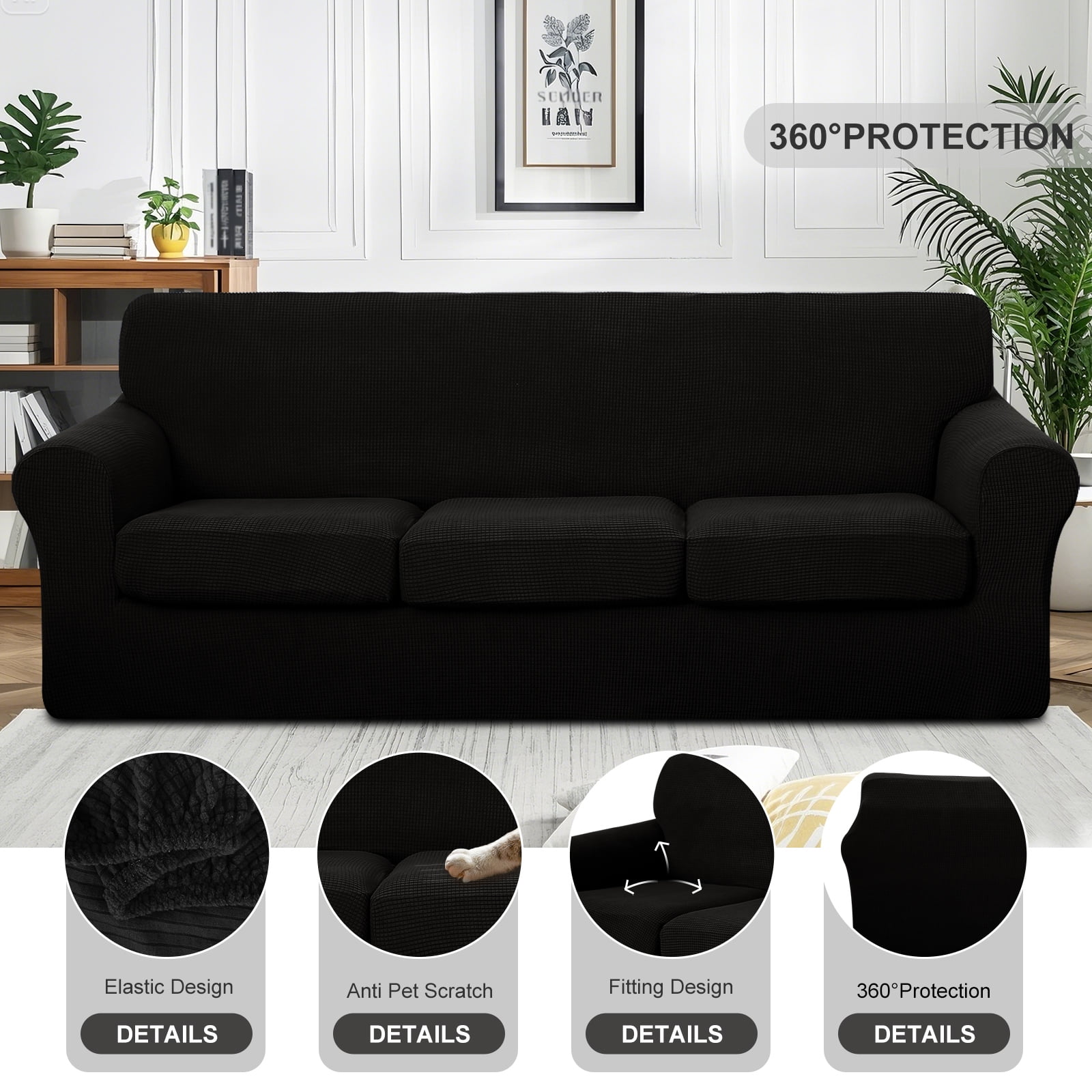 Luxshare Home Stretch Oversized Sofa Slipcovers Couch Cover for 3 Cushion Furniture Protector Pet Washable Non Slip cover(XL Sofa/Black)