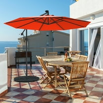 Gymax 10Ft Offset Hanging Umbrella Patio Outdoor w/ 32 Solar LED Lights Orange