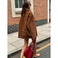 thumbnail image 3 of Abrigo informal de manga larga para mujer, Chaqueta con bolsillo y cuello Retro, Color liso, a la moda, para ir al trabajo, Otoño, 2024, 3 of 5