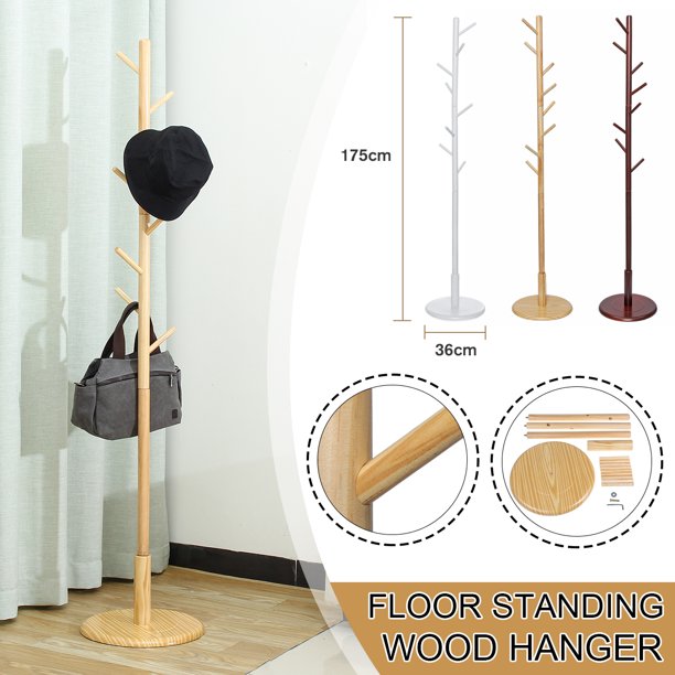 69 inch Height Wood Floor Standing, Wooden Coat Rack Coat