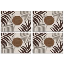 Brown Boho Geometric and Plant Pattern Summer Placemats Table Placemats Set Of 4-Linen Kitchen Washable Placemats Table Mats 11.8"x17.7" Non-Slip Heat Resistant
